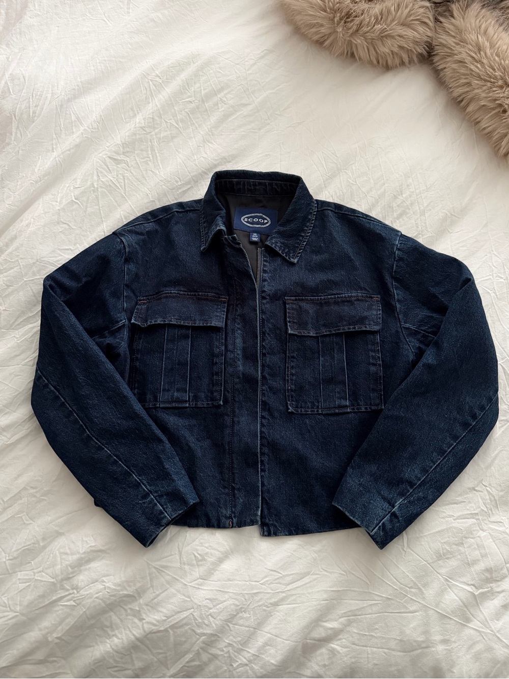 Dark Blue Denim Zip-Front Jacket